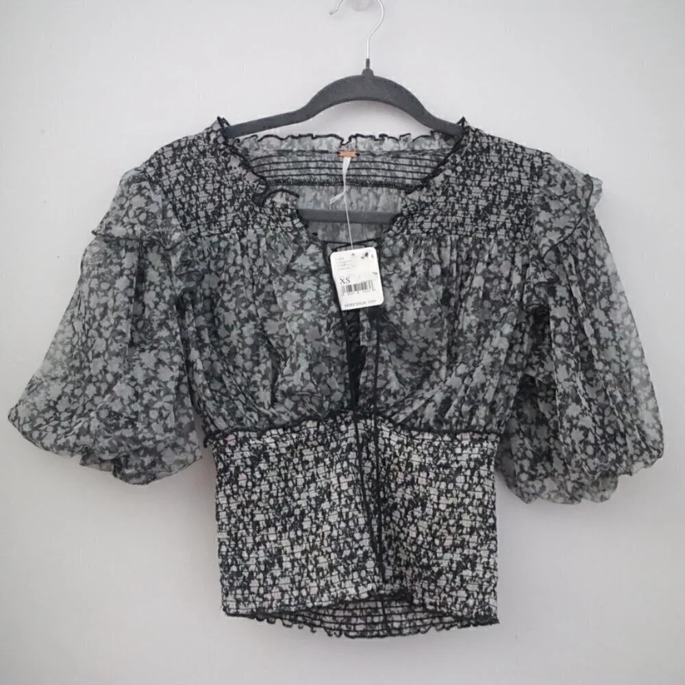 NEW Free People Floral Beatrice Smocked Top Size XS